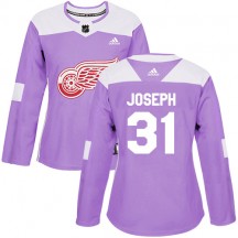 Women's Adidas Detroit Red Wings Curtis Joseph Purple Fights Cancer Practice Jersey - Authentic