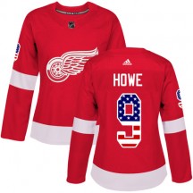 Women's Adidas Detroit Red Wings Gordie Howe Red USA Flag Fashion Jersey - Authentic