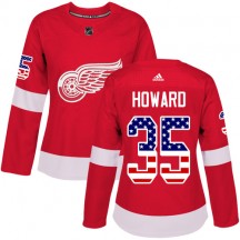 Women's Adidas Detroit Red Wings Jimmy Howard Red USA Flag Fashion Jersey - Authentic