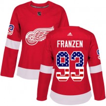 Women's Adidas Detroit Red Wings Johan Franzen Red USA Flag Fashion Jersey - Authentic