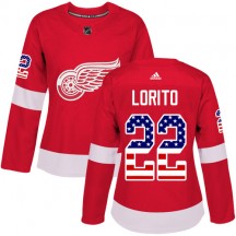 Women's Adidas Detroit Red Wings Matthew Lorito Red USA Flag Fashion Jersey - Authentic