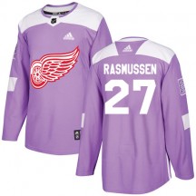 Men's Adidas Detroit Red Wings Michael Rasmussen Purple Fights Cancer Practice Jersey - Authentic
