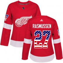 Women's Adidas Detroit Red Wings Michael Rasmussen Red USA Flag Fashion Jersey - Authentic