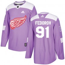 Men's Adidas Detroit Red Wings Sergei Fedorov Purple Fights Cancer Practice Jersey - Authentic