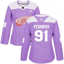 Women's Adidas Detroit Red Wings Sergei Fedorov Purple Fights Cancer Practice Jersey - Authentic