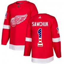 Youth Adidas Detroit Red Wings Terry Sawchuk Red USA Flag Fashion Jersey - Authentic