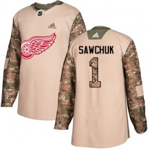 Youth Adidas Detroit Red Wings Terry Sawchuk Camo Veterans Day Practice Jersey - Authentic