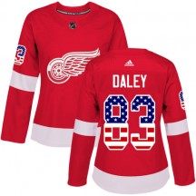 Women's Adidas Detroit Red Wings Trevor Daley Red USA Flag Fashion Jersey - Authentic