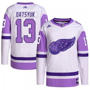 Youth Adidas Detroit Red Wings Pavel Datsyuk White/Purple Hockey Fights Cancer Primegreen Jersey - Authentic