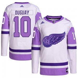 Youth Adidas Detroit Red Wings Ron Duguay White/Purple Hockey Fights Cancer Primegreen Jersey - Authentic