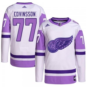 Youth Adidas Detroit Red Wings Simon Edvinsson White/Purple Hockey Fights Cancer Primegreen Jersey - Authentic