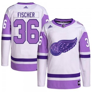 Youth Adidas Detroit Red Wings Christian Fischer White/Purple Hockey Fights Cancer Primegreen Jersey - Authentic