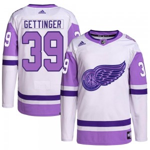 Youth Adidas Detroit Red Wings Tim Gettinger White/Purple Hockey Fights Cancer Primegreen Jersey - Authentic
