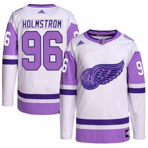 Youth Adidas Detroit Red Wings Tomas Holmstrom White/Purple Hockey Fights Cancer Primegreen Jersey - Authentic