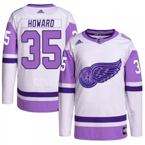 Youth Adidas Detroit Red Wings Jimmy Howard White/Purple Hockey Fights Cancer Primegreen Jersey - Authentic