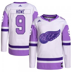 Youth Adidas Detroit Red Wings Gordie Howe White/Purple Hockey Fights Cancer Primegreen Jersey - Authentic