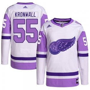 Youth Adidas Detroit Red Wings Niklas Kronwall White/Purple Hockey Fights Cancer Primegreen Jersey - Authentic