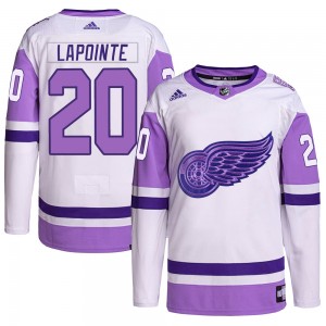 Youth Adidas Detroit Red Wings Martin Lapointe White/Purple Hockey Fights Cancer Primegreen Jersey - Authentic