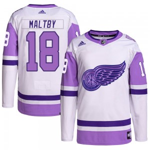 Youth Adidas Detroit Red Wings Kirk Maltby White/Purple Hockey Fights Cancer Primegreen Jersey - Authentic