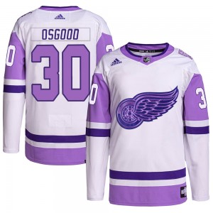 Youth Adidas Detroit Red Wings Chris Osgood White/Purple Hockey Fights Cancer Primegreen Jersey - Authentic