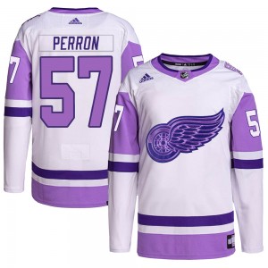 Youth Adidas Detroit Red Wings David Perron White/Purple Hockey Fights Cancer Primegreen Jersey - Authentic