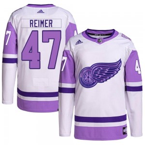 Youth Adidas Detroit Red Wings James Reimer White/Purple Hockey Fights Cancer Primegreen Jersey - Authentic