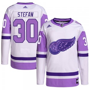 Youth Adidas Detroit Red Wings Greg Stefan White/Purple Hockey Fights Cancer Primegreen Jersey - Authentic