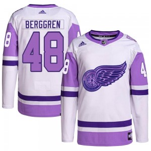Men's Adidas Detroit Red Wings Jonatan Berggren White/Purple Hockey Fights Cancer Primegreen Jersey - Authentic