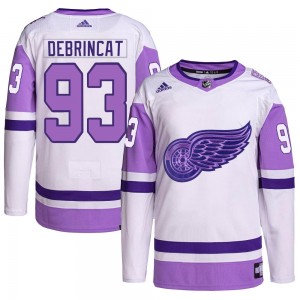Men's Adidas Detroit Red Wings Alex DeBrincat White/Purple Hockey Fights Cancer Primegreen Jersey - Authentic