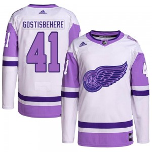 Men's Adidas Detroit Red Wings Shayne Gostisbehere White/Purple Hockey Fights Cancer Primegreen Jersey - Authentic