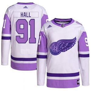 Men's Adidas Detroit Red Wings Curtis Hall White/Purple Hockey Fights Cancer Primegreen Jersey - Authentic