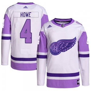 Men's Adidas Detroit Red Wings Mark Howe White/Purple Hockey Fights Cancer Primegreen Jersey - Authentic