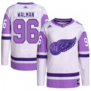 Men's Adidas Detroit Red Wings Jake Walman White/Purple Hockey Fights Cancer Primegreen Jersey - Authentic