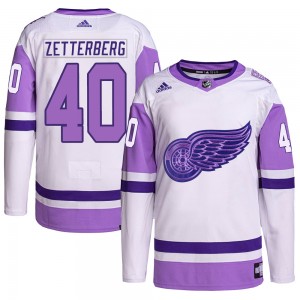 Men's Adidas Detroit Red Wings Henrik Zetterberg White/Purple Hockey Fights Cancer Primegreen Jersey - Authentic