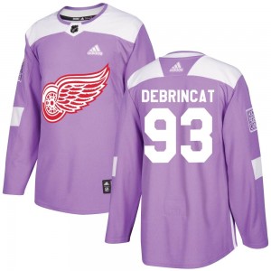 Men's Adidas Detroit Red Wings Alex DeBrincat Purple Hockey Fights Cancer Practice Jersey - Authentic