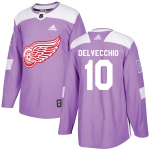 Men's Adidas Detroit Red Wings Alex Delvecchio Purple Hockey Fights Cancer Practice Jersey - Authentic
