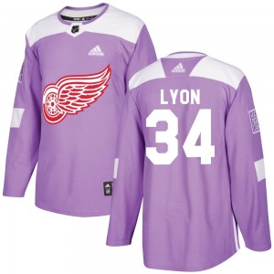 Men's Adidas Detroit Red Wings Alex Lyon Purple Hockey Fights Cancer Practice Jersey - Authentic