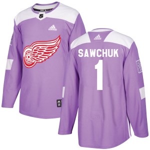 Men's Adidas Detroit Red Wings Terry Sawchuk Purple Hockey Fights Cancer Practice Jersey - Authentic