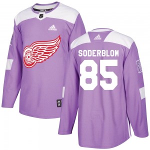 Men's Adidas Detroit Red Wings Elmer Soderblom Purple Hockey Fights Cancer Practice Jersey - Authentic