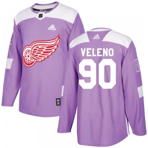 Men's Adidas Detroit Red Wings Joe Veleno Purple Hockey Fights Cancer Practice Jersey - Authentic