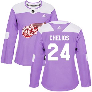 Women's Adidas Detroit Red Wings Chris Chelios Purple Hockey Fights Cancer Practice Jersey - Authentic