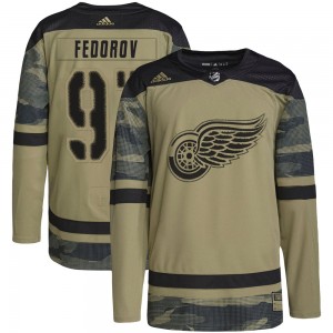 Youth Adidas Detroit Red Wings Sergei Fedorov Camo Military Appreciation Practice Jersey - Authentic