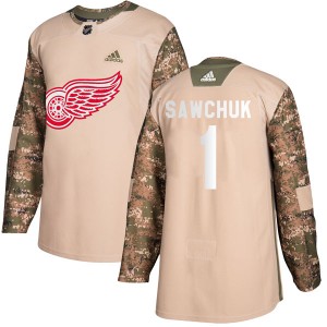 Youth Adidas Detroit Red Wings Terry Sawchuk Camo Veterans Day Practice Jersey - Authentic