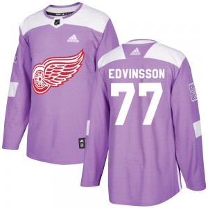 Youth Adidas Detroit Red Wings Simon Edvinsson Purple Hockey Fights Cancer Practice Jersey - Authentic
