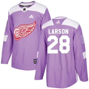 Youth Adidas Detroit Red Wings Reed Larson Purple Hockey Fights Cancer Practice Jersey - Authentic