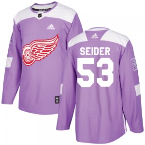 Youth Adidas Detroit Red Wings Moritz Seider Purple Hockey Fights Cancer Practice Jersey - Authentic