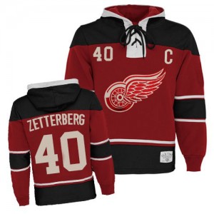 Youth Detroit Red Wings Henrik Zetterberg Red Old Time Hockey Sawyer Hooded Sweatshirt - Premier