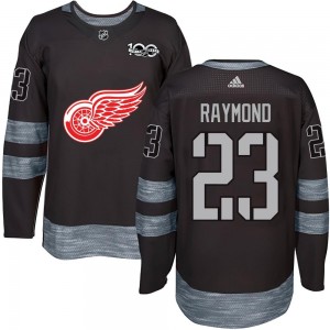 Men's Detroit Red Wings Lucas Raymond Black 1917-2017 100th Anniversary Jersey - Authentic